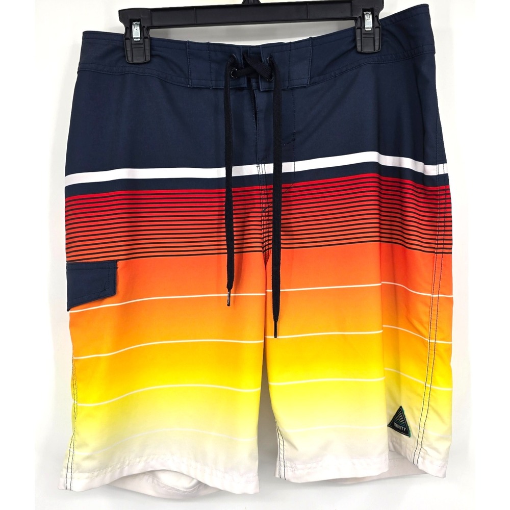 Trinity Board Shorts Swim Trunks Mens Size 32 Pocket Drawstring Navy Red Orange